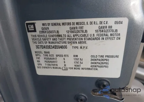 2004 Pontiac Aztek z USA, uszkodzony, nr VIN 3G7DA03E34S594666